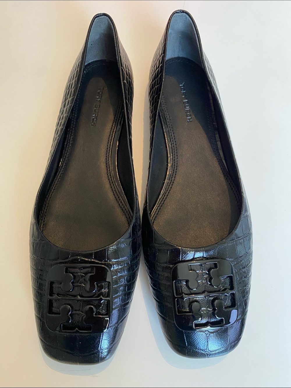 NIB Tory Burch Georgia Ballet Flats in Black Croco Leather Size 8.5M